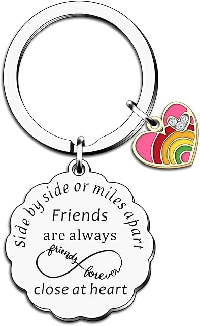 HULALA Friendship Keyrings for Women Best Friend Leaving Long Distance Gifts Love Heart Keychain Engraved Side by Side Or Miles Apart Friends are Always Close at Heart