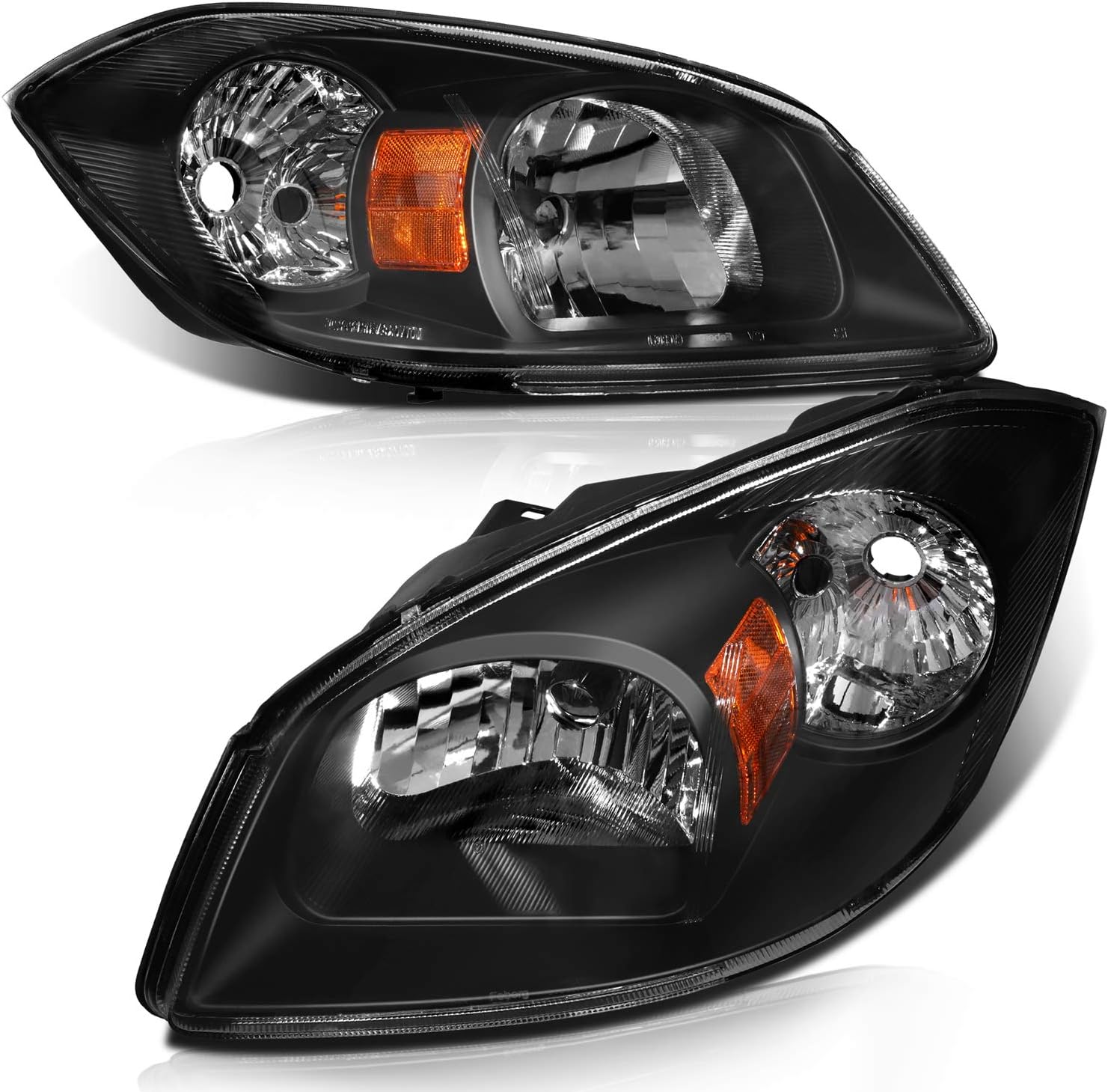 Headlight Assembly Replacement For Chevrolet Cobalt 2005-2010,For Pontiac G5 2007-2010,For Pontiac Pursuit 2005-2006 Black Housing Amber Reflector Clear Lens