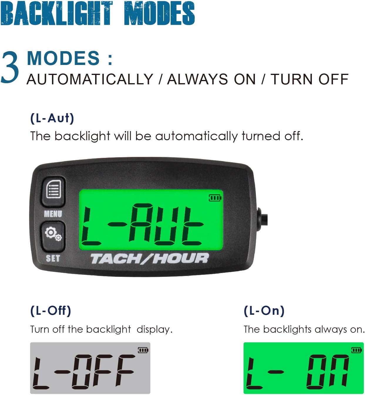 Runleader Digital Maintenance Tach/Hour Meter,Battery Replacement,Dual-Color Backlight for Motorcycle Small Gas Engine Outboard Motor Pressure Washers