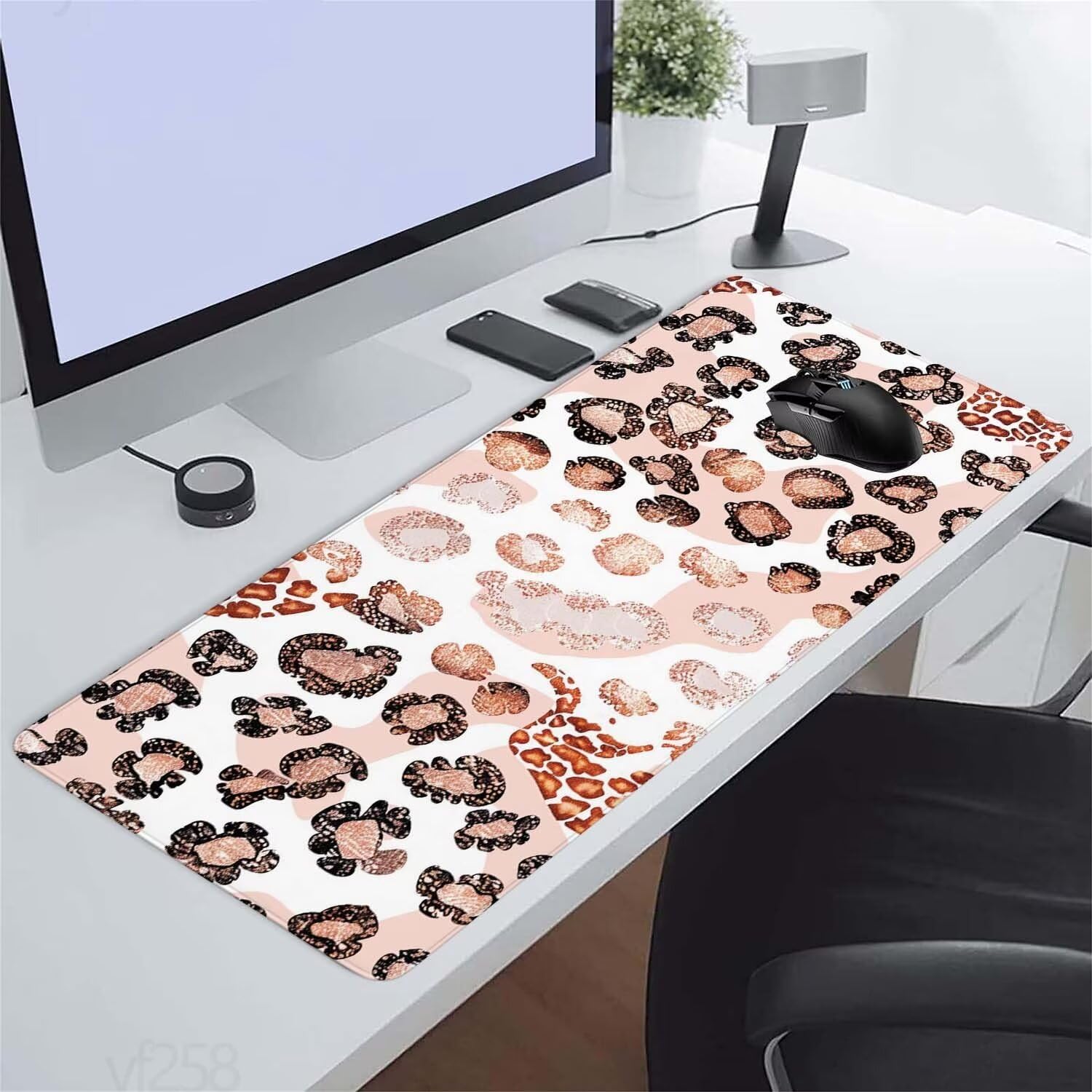 Alfombrilla Ratón rosa Alfombrilla Raton 1500x800x3mm, Leopardo Alfombrilla de Ratón Extendida de Gran Tamaño con Bordes Cosidos, Protector Escritorio, Antideslizante, Alfombrilla Ratón Gaming YF-258