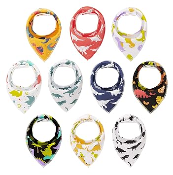 Maiwa 10-Pack Dinosaur Bandana Bibs for Baby Boys for Drooling Feeding and Teething