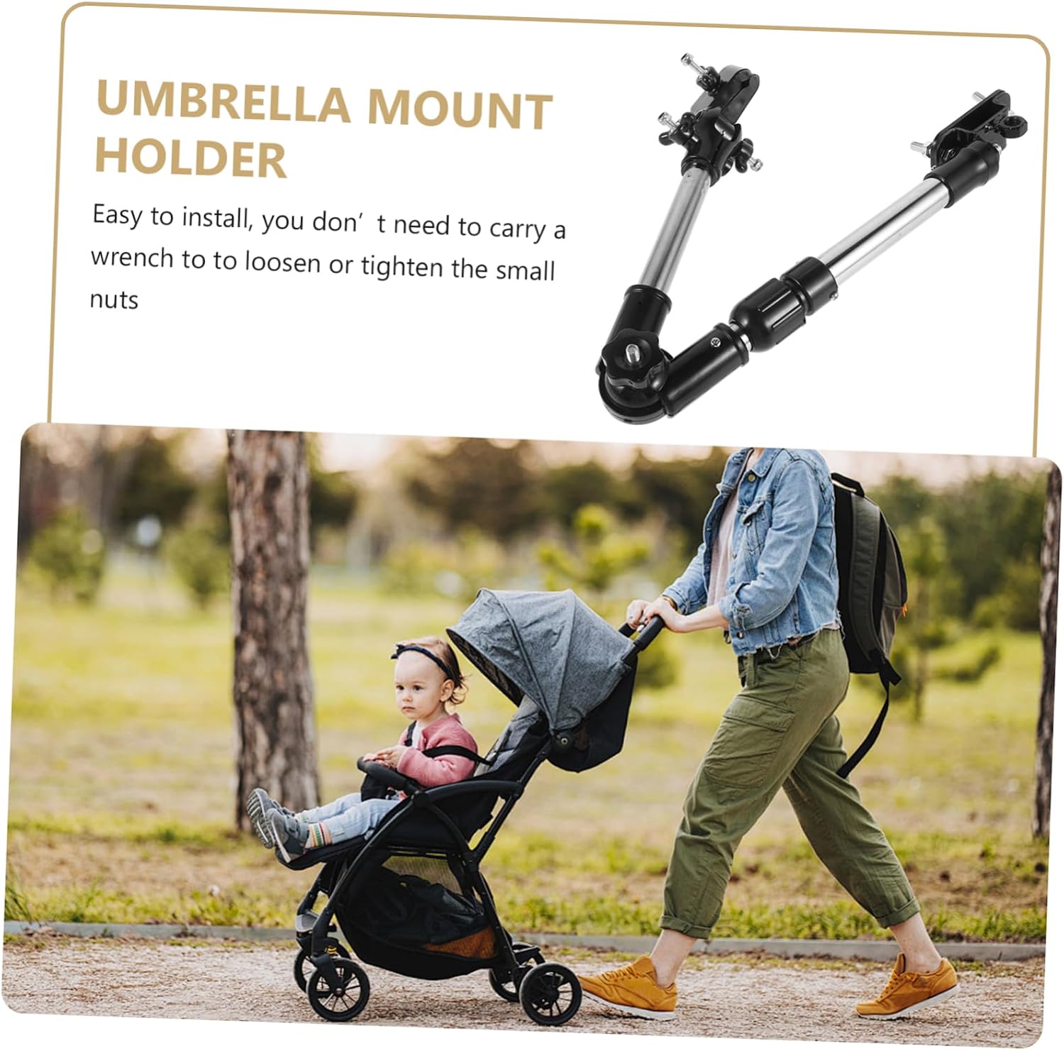 HEMOTON Stroller Umbrella Holder Adjustable Stainless Steel Umbrella Clamp for Stroller and for and Storage Fit for Carriage