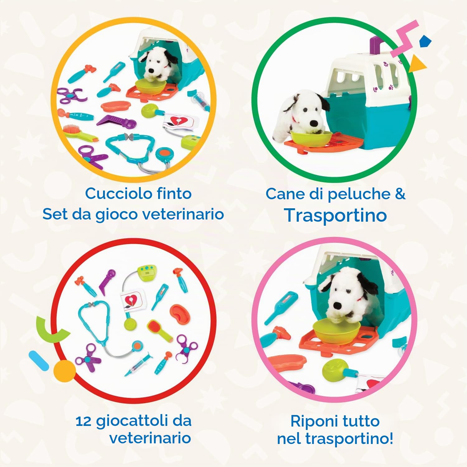 Battat - Giocattolo Veterinario per Finta - Playset per la Cura del Cane - Cucciolo di Peluche e trasportino - Set Veterinario per Bambini - 2 Anni +