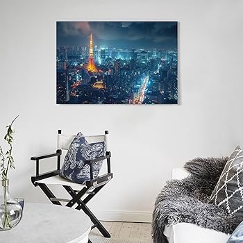 Amazon.co.jp: 絵画 東京の夜景インテリア 絵画 雄大な日本建築 魅力的