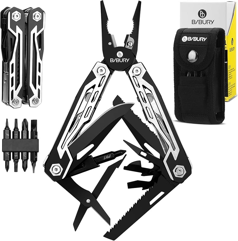 Multiherramienta, navaja de bolsillo de acero inoxidable 21 en 1 con tijeras, funda | Alicates multiherramienta autoblocantes EDC para exteriores, supervivencia, camping, senderismo, reparación del hogar, gadgets de regalo para hombres | BI2029AB