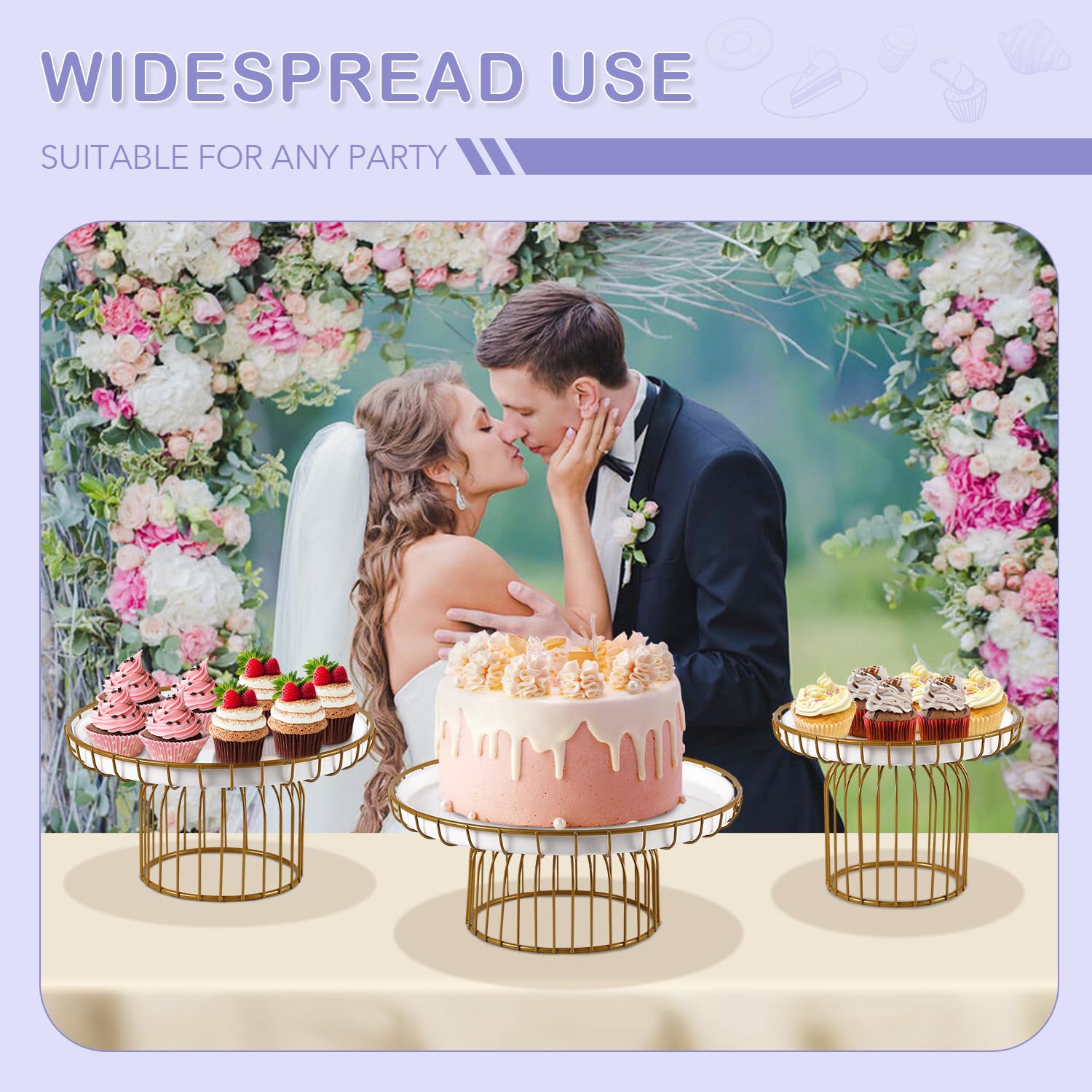 AIJIDIWO 3 pcs Ceramic Cake Holder, Round Metal Cupcake Holder, Suitable for 10 inch Cake, Base Display Board Wedding Birthday Partyâ€¦