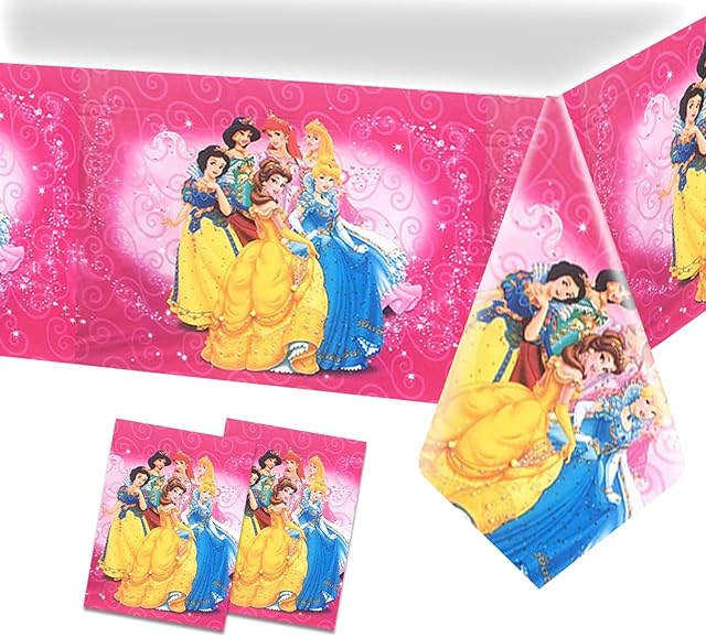 2pcs Princess Tablecloths Baby Princess Girl Happy Birthday Princess Theme Party Table Cover Decoration Plastic 180x108cm Princess Party Tablecloth Decoration Supplies