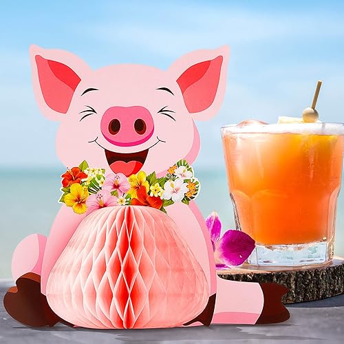 Miniatura 9 de Centro de mesa Luau Pig decoración de fiesta Luau Centerpiece hawaiano tropical decoración de fiesta para fiesta de cumpleaños, baby shower
