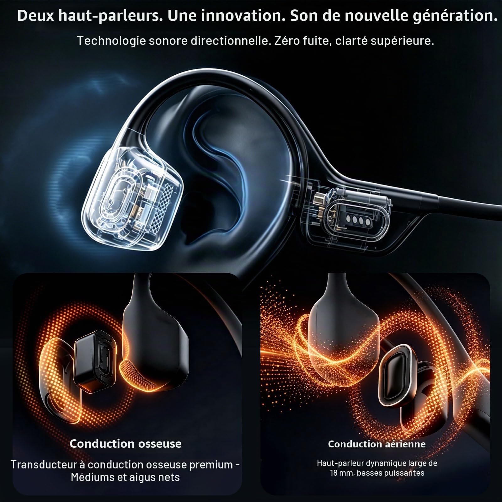LOBKIN Casque Conduction Osseuse et Aérienne, IP68 Écouteur pour Natation, Casque sans Fil Ouverte Bluetooth 6.1, Réduction ENC et 32 Go MP3, pour la Natation, Le Sport et Le Fitness | Hybride Osseuse+Aérienne pour Son Immersif. ENC Réduit Bruit pour Appe