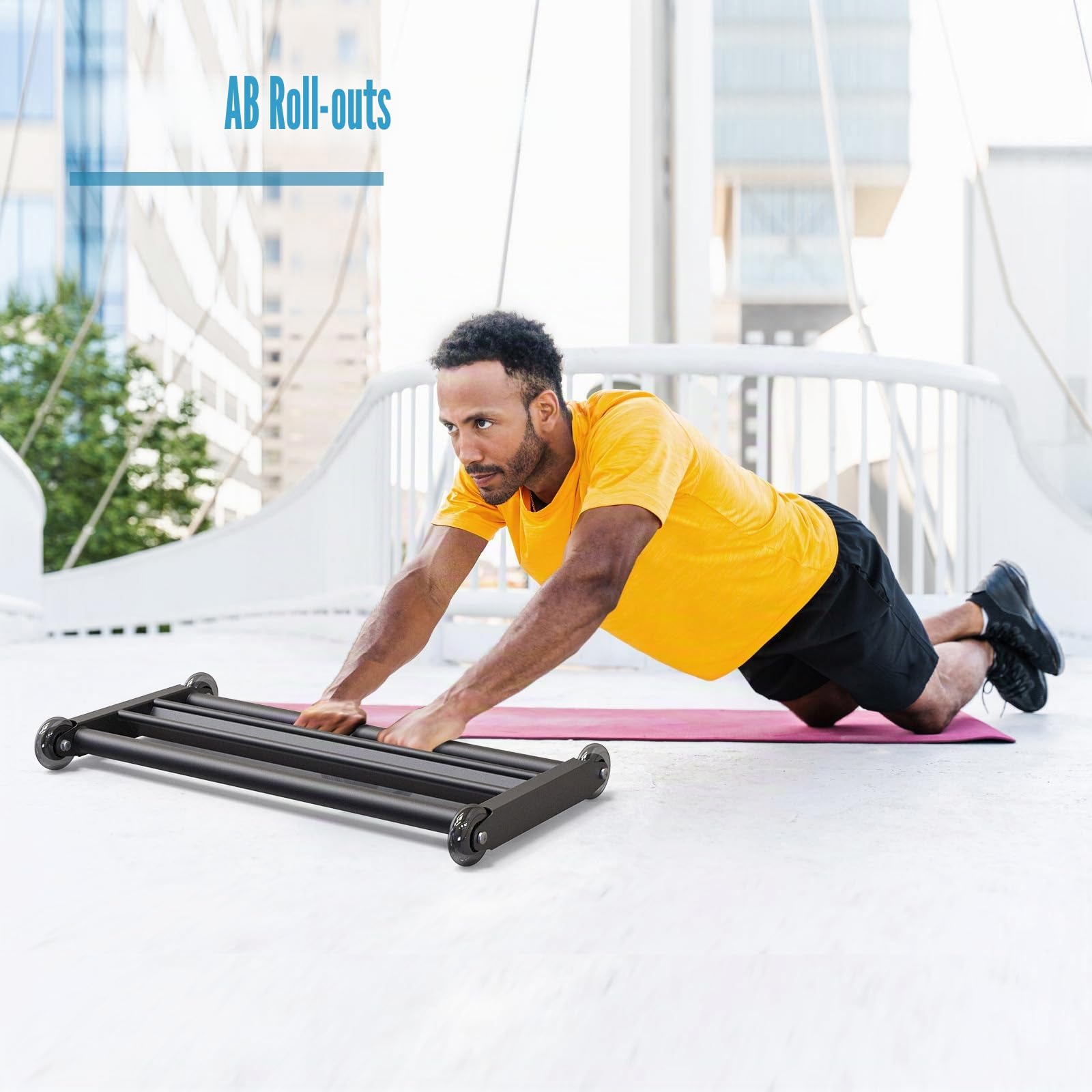 Bauchroller Bauchmuskeltrainer - Glute Ham Glider, Multifunktionale Oberschenkelrolle mit Glatten Rädern, V-Stange für Beinbeuger, Ab Roller Workout und Rumpfkrafttraining