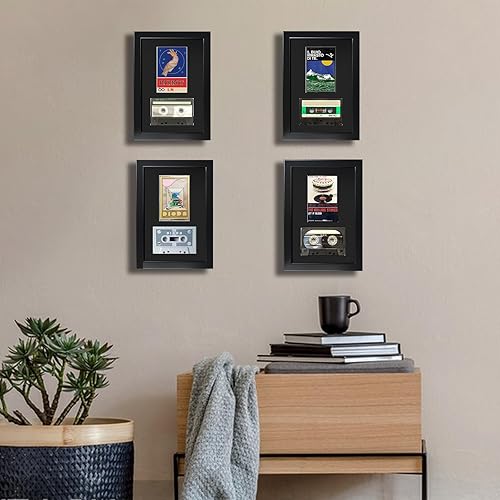 Miniatura 7 de Cinta de casete y marco de exhibición con forro de espuma EVA y tela flocada negra, decoración de música retro, pantalla de colección de cassette,