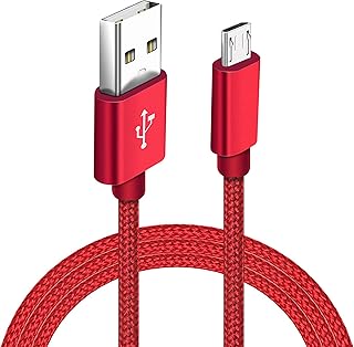 Micro USB Charger Cable, Android Charger Cable Nylon Braided Micro Charging Lead Fast Charge for Samsung Galaxy S7 S6 S5 J6 J5 J3 A6, Huawei Y6 Y7, PS4, Xiaomi, Sony, Xbox- Red (3M)