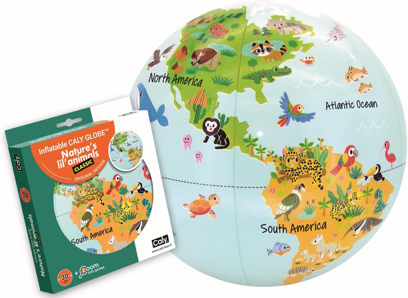 CALY - Inflatable globe "Nature's lil's animals" 30 cm - A globe for a first discover of nature and its wildlife with zoom information - English - 051B