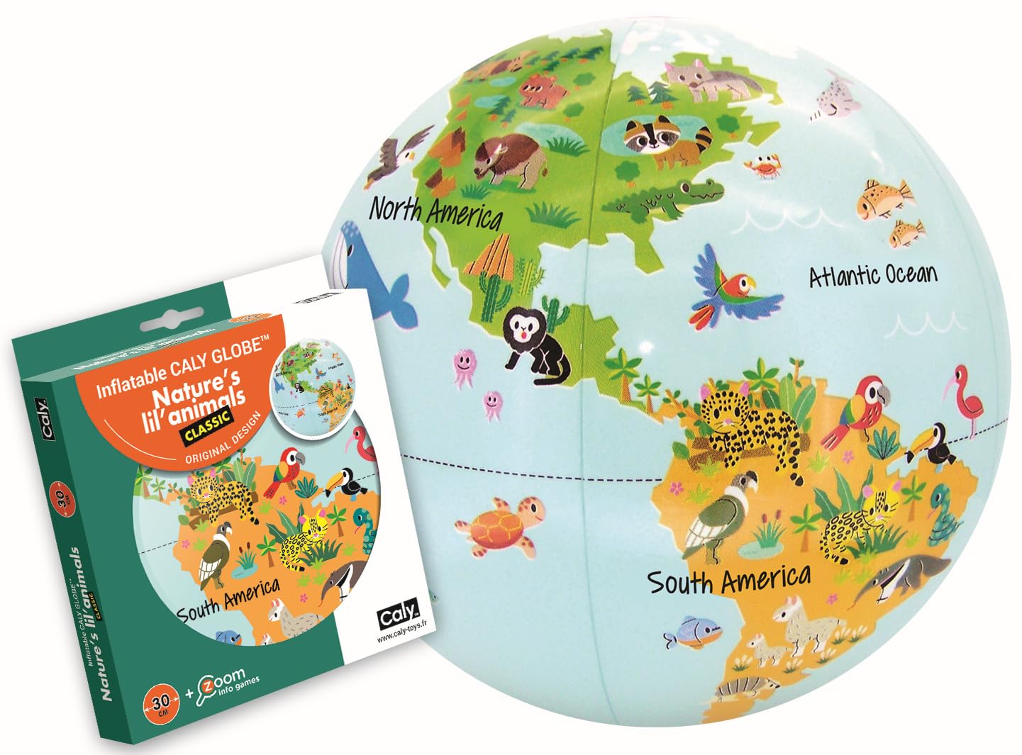 CALY - Inflatable globe "Nature's lil's animals" 30 cm - A globe for a first discover of nature and its wildlife with zoom information - English - 051B