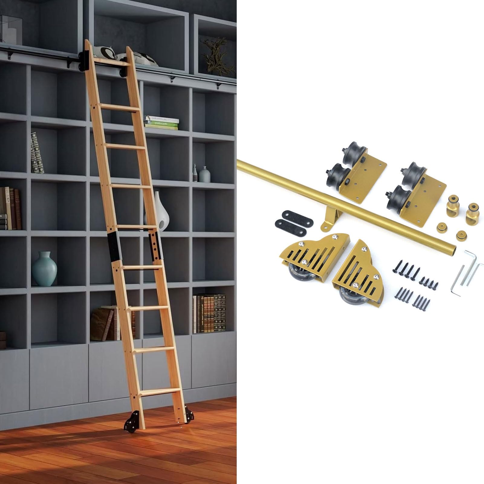 Kit quincaillerie échelle coulissante dorée en acier carbone luxury pour bibliothèque de 732cm
