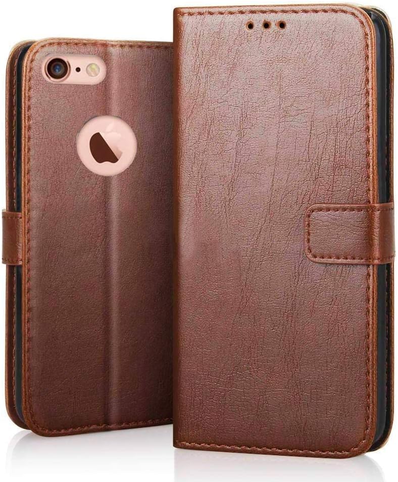 CLICKFLEEK Leather Finish Logo View Flip Cover Compatible for iPhone 6 | Inbuilt Stand & Pockets | Wallet Style Flip Case Compatible for iPhone 6 -(Brown)