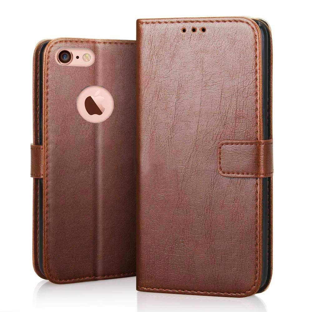CLICKFLEEK Leather Finish Logo View Flip Cover Compatible for iPhone 6 | Inbuilt Stand & Pockets | Wallet Style Flip Case Compatible for iPhone 6 -(Brown)