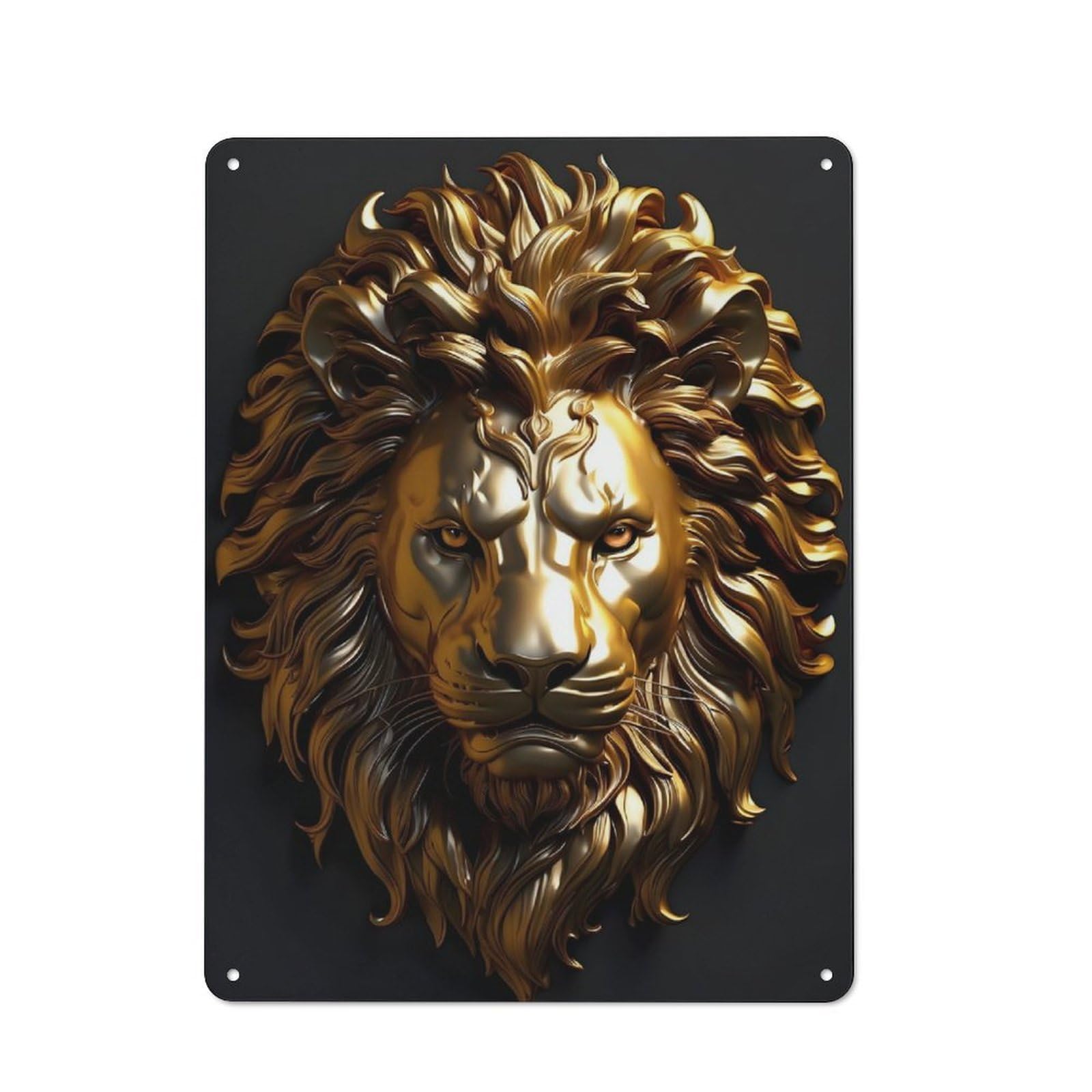 Junmoney Metallic Golden Lion Head Retro Metal Plaque 40X30cm For Lounge Or Reading Corner, Suited To Lounge Decor Fans