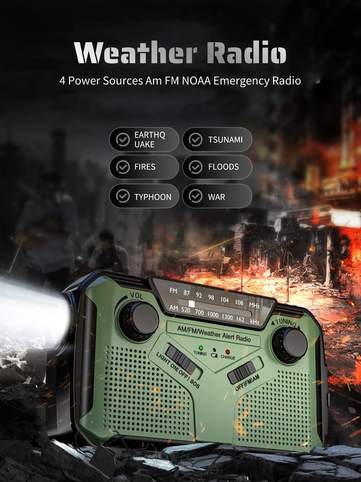 Weather Radio, Multifunction 4 Power Supply AM FM NOAA Emergency Radio with Adjustable Brightness for Camping, Outdoor (Yellow)