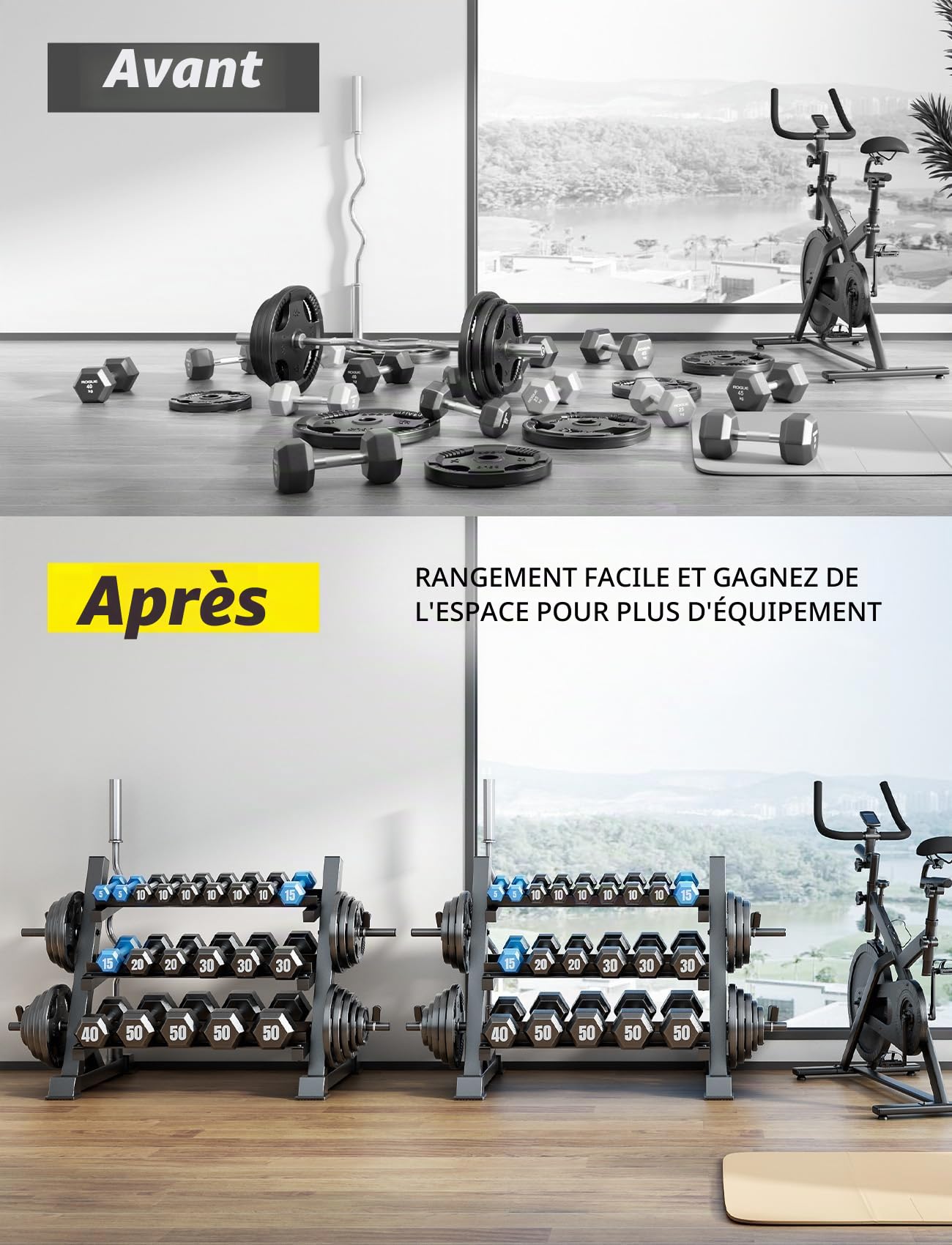 YOLEO Support pour Haltères Réglable à 3 niveaux Repose Haltères Rack de Rangement pour Musculation Stockage d'haltères à la Maison Support de Poids Robuste Max. 500 KG
