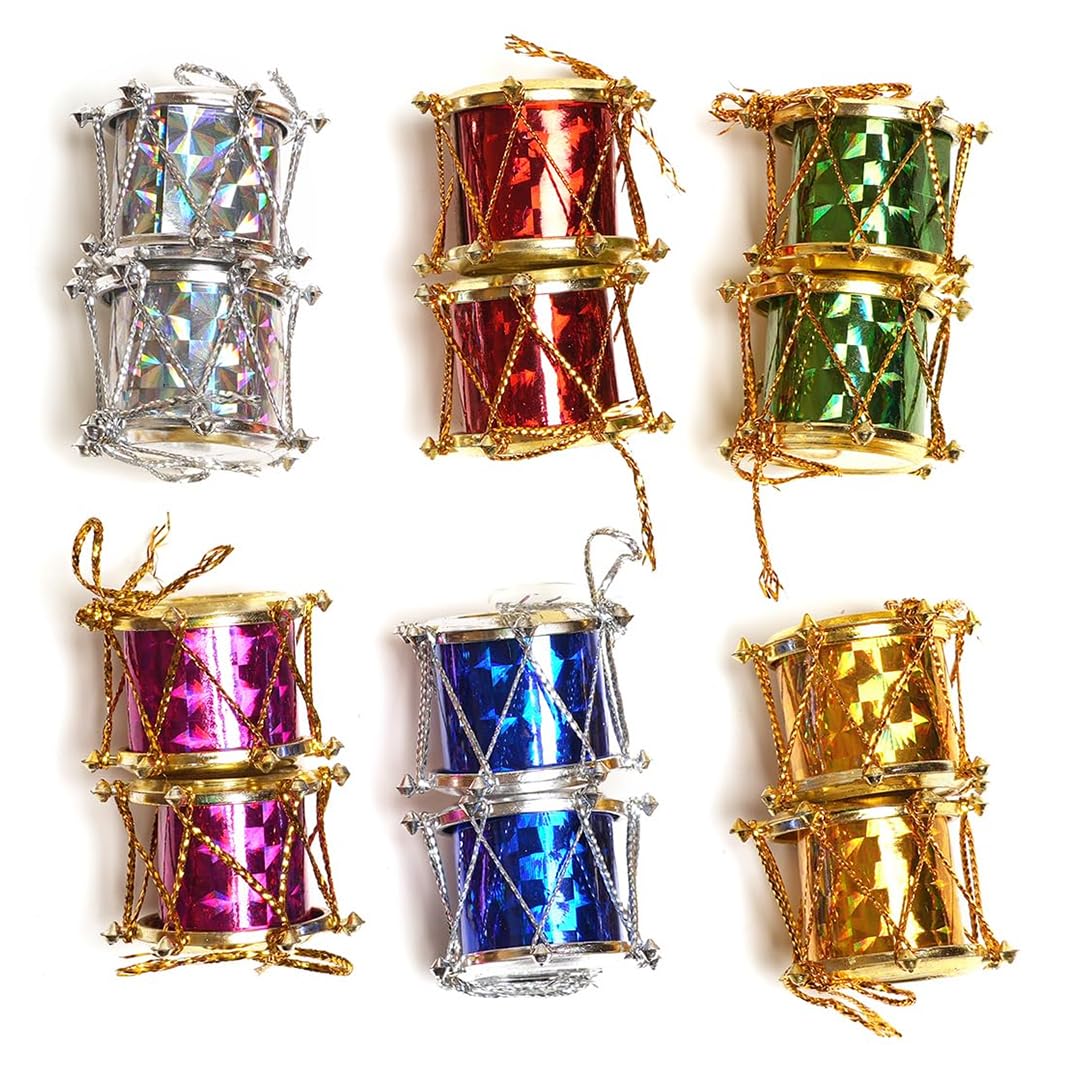 ABC Drum Decoration for Tree/Christmas Tree Decoration Items/Christmas Gift Decor/Drum Tree Decoration Box/Gift Ornaments for Tree (Pack of 12)