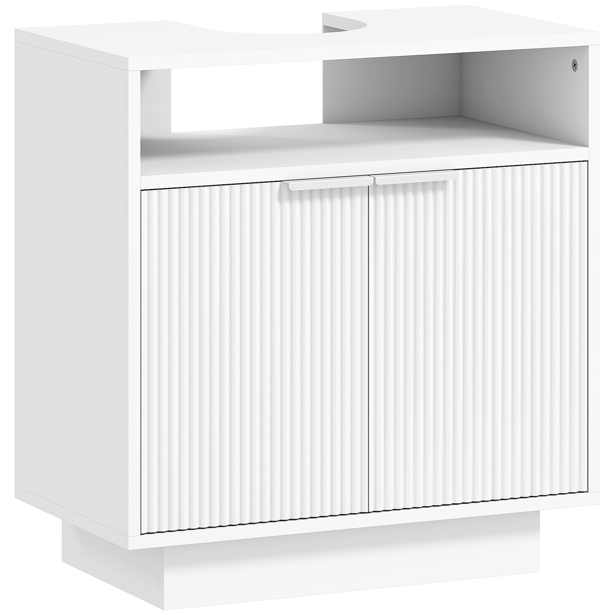 HOMCOM Mueble bajo Lavabo con 2 Puertas Acanaladas 60x33x63 cm Blanco | Mueble de Baño, Compartimento Abierto, Armario de Baño para Lavabo sin Pedestal, Estilo Moderno