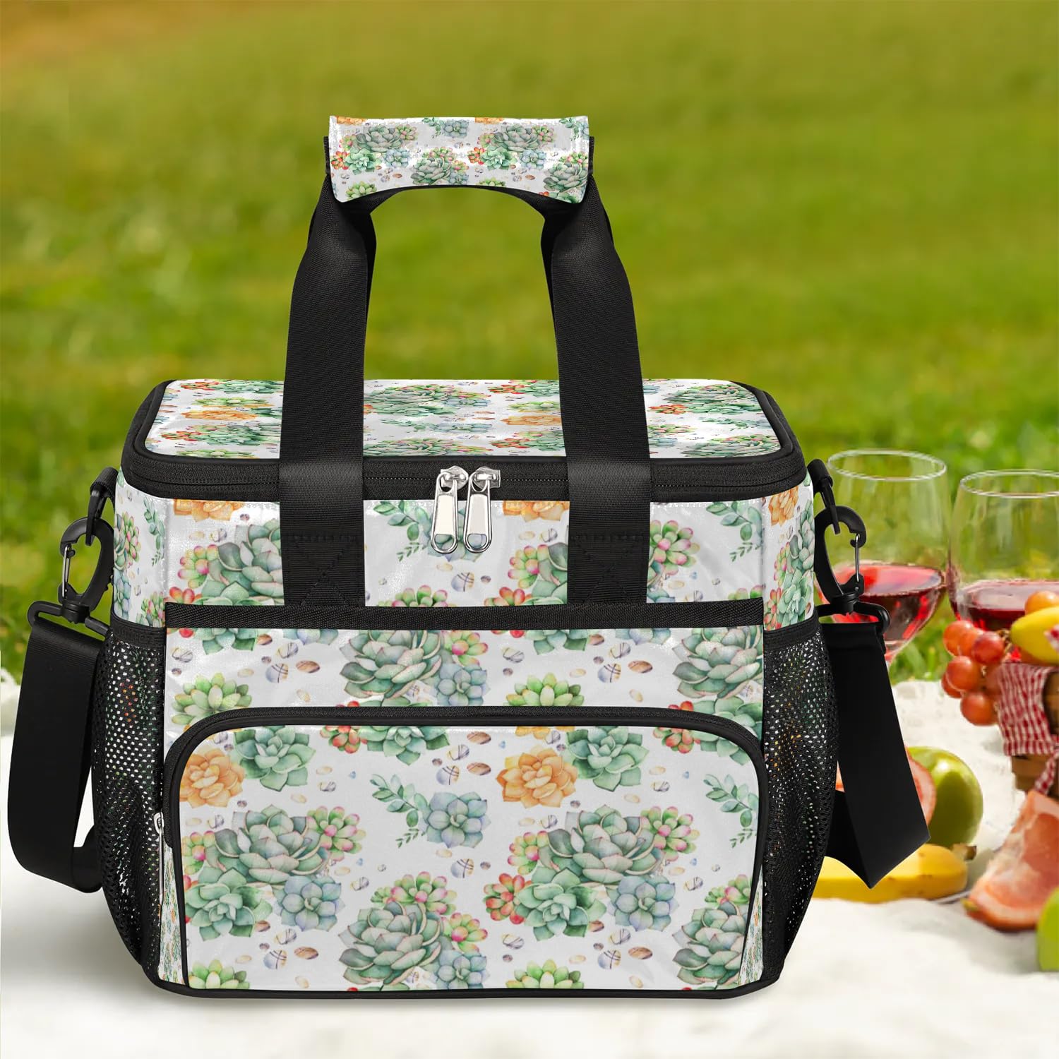 Grand sac à déjeuner isotherme pour adultes, hommes, femmes, enfants, filles, garçons, motif succulent, sac isotherme pour le travail, le pique-nique, le barbecue