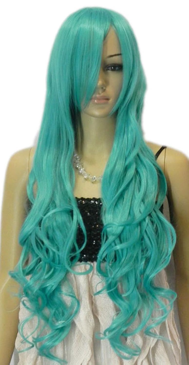 Paixpays Women Vogue Long Wavy Curly Smoke Blue Fancy