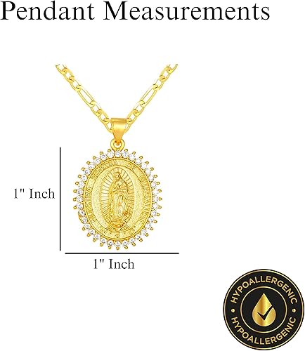 Miniatura 4 de Collar Nuestra Señora de Gudalupe de 20" Chapado en Oro de 14K - Guadalupe Medalla Oro Laminado - Guadalupe Cadena Para Mujer- Collar Virgen María,