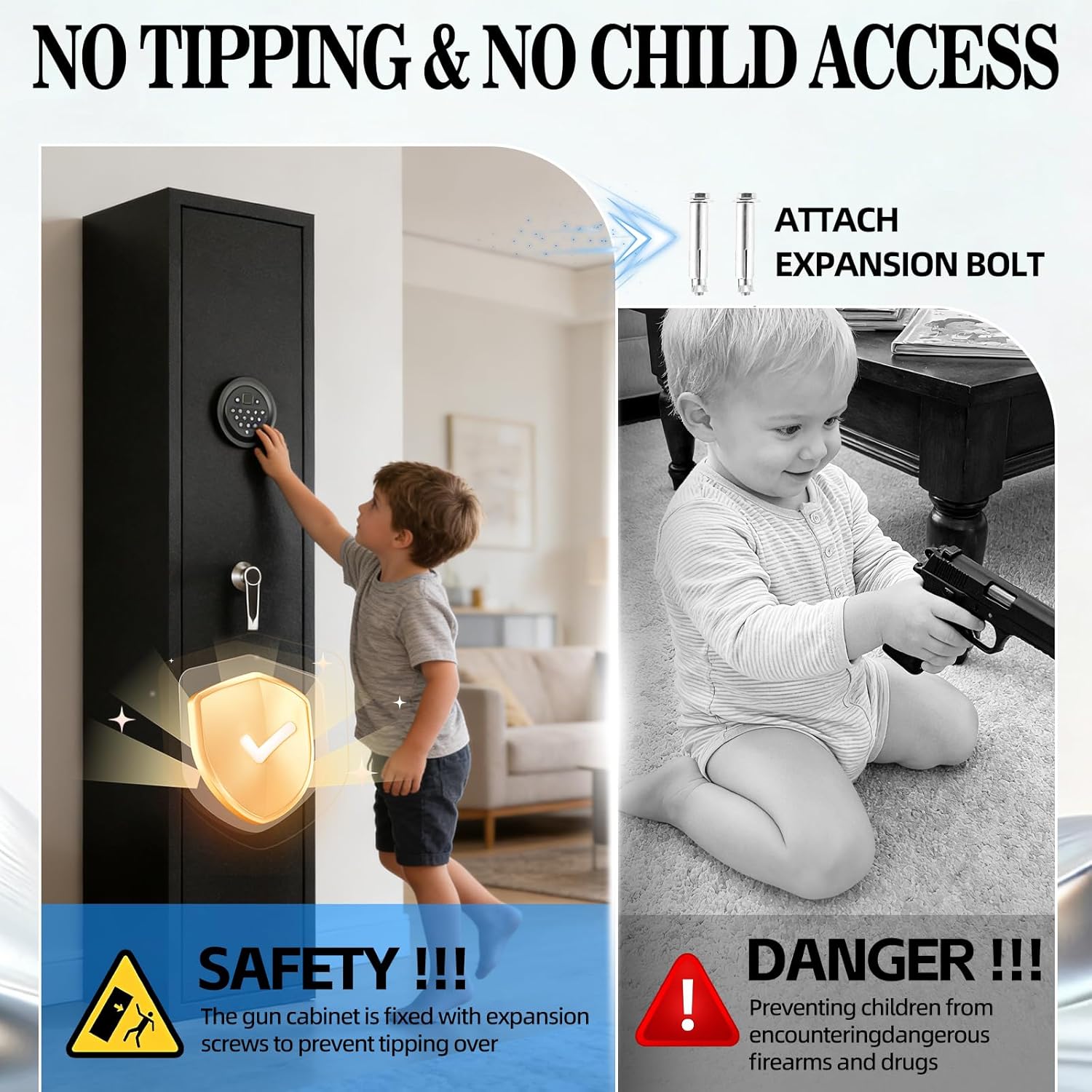 [No Assembly Required] 4-5 Biometric Gun Safe for Rifles and Pistols, Fingerprint Gun Cabinets for Rifles and Shotguns with Adjustable Shelves and Pistol Pockets, Quick Access Rifle Safe with Alarm