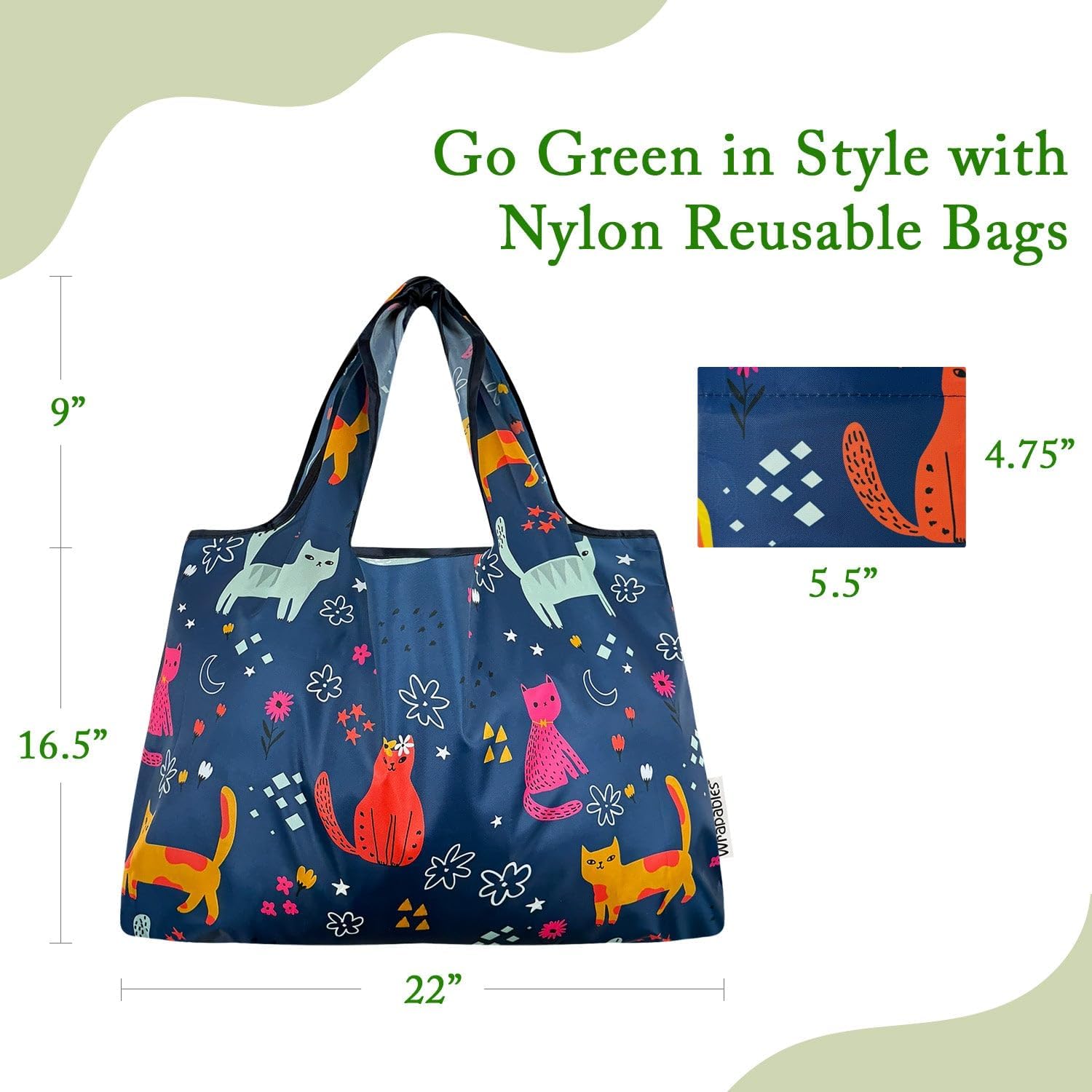 allydrew Large Foldable Tote Nylon Reusable Grocery Bags - Image 3