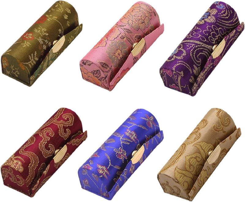 Estojo portátil para batom com espelho MIAO JIN, estampa floral, Pacote com 6