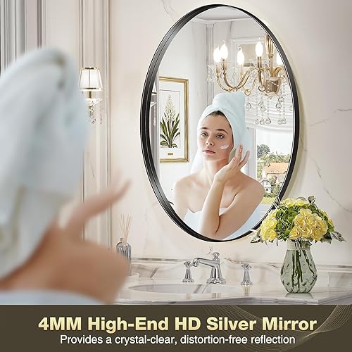 Miniatura 3 de Brightify Espejo ovalado negro para pared de 22 x 30 pulgadas, espejo ovalado con marco de metal, espejo de pared negro para dormitorio, sala de