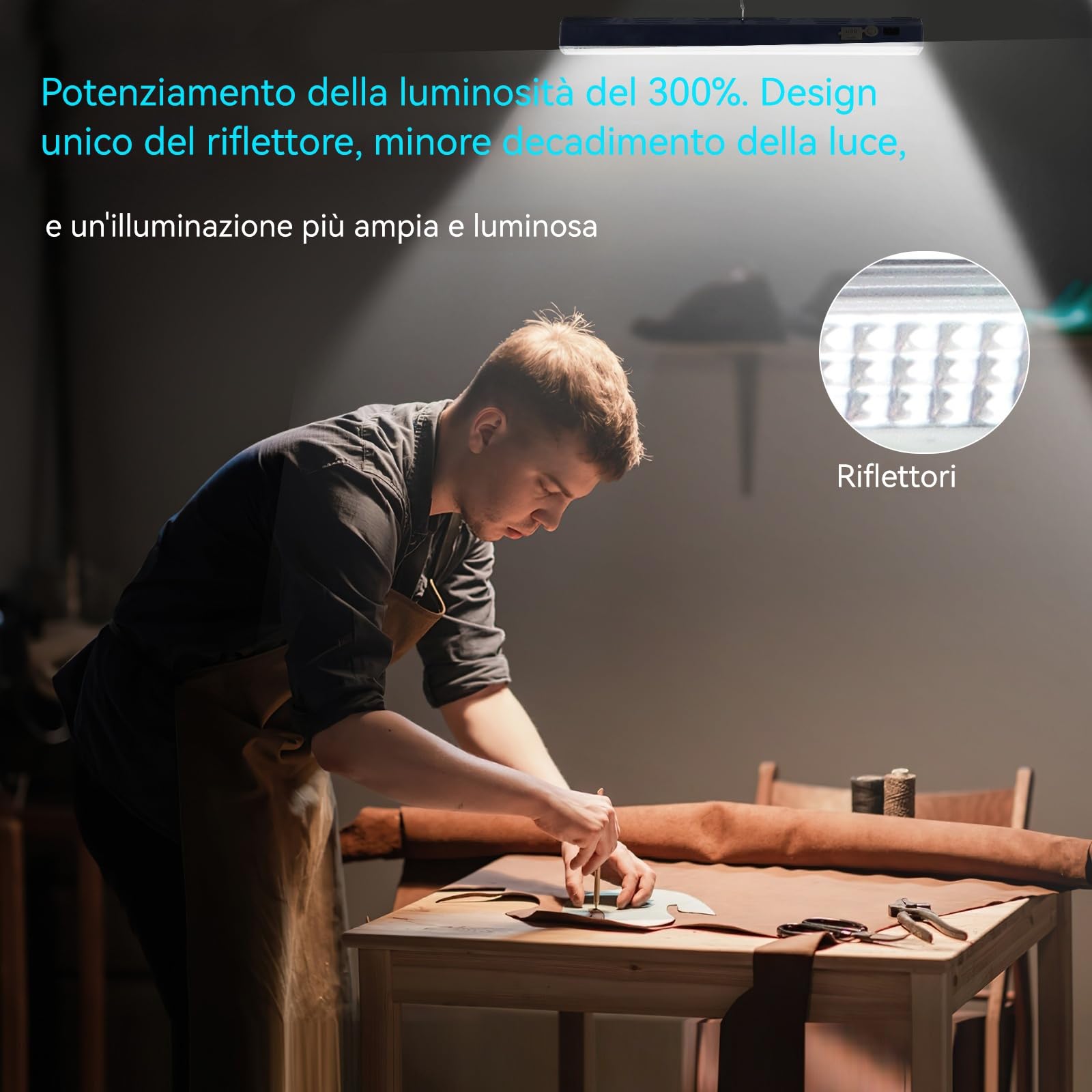 LETOUR Lampada da Lavoro LED Ricaricabile 216 LED, 7500mAh con Magnete e Gancio, Luminosità Regolabile Lampada Officina Portatile, Torcia da Lavoro per Professionisti