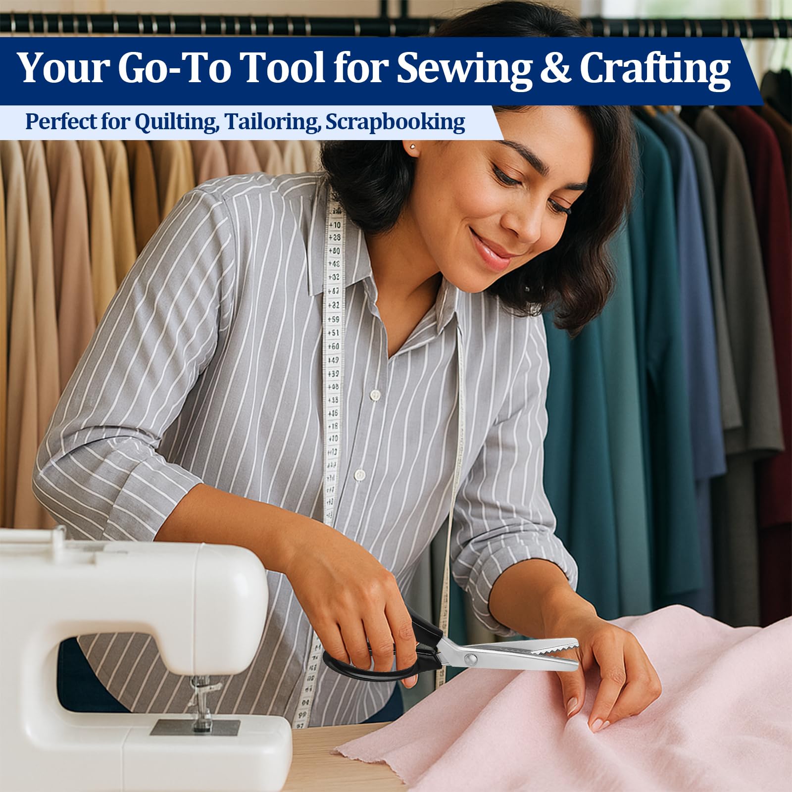 Pinking Shears for Fabric Sewing Scissors with Decorative Zig Zag Edge Handheld Dressmaking for Leather, Paper, Crafting, Quilting & Tailoring (2 Pack)