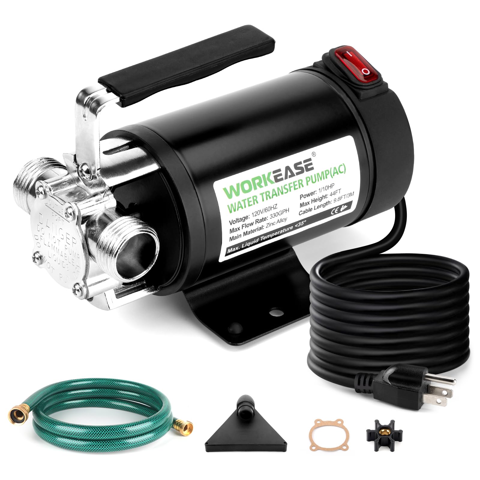 Water Transfer Pump, 120v 330 Gallon Electric Utility Water Transfer Pumps with On/Off Switch Portable Transfer Pump for Pool Draining with 6FT Water Hose Remove Water from Garden Hot Tub Aquariums