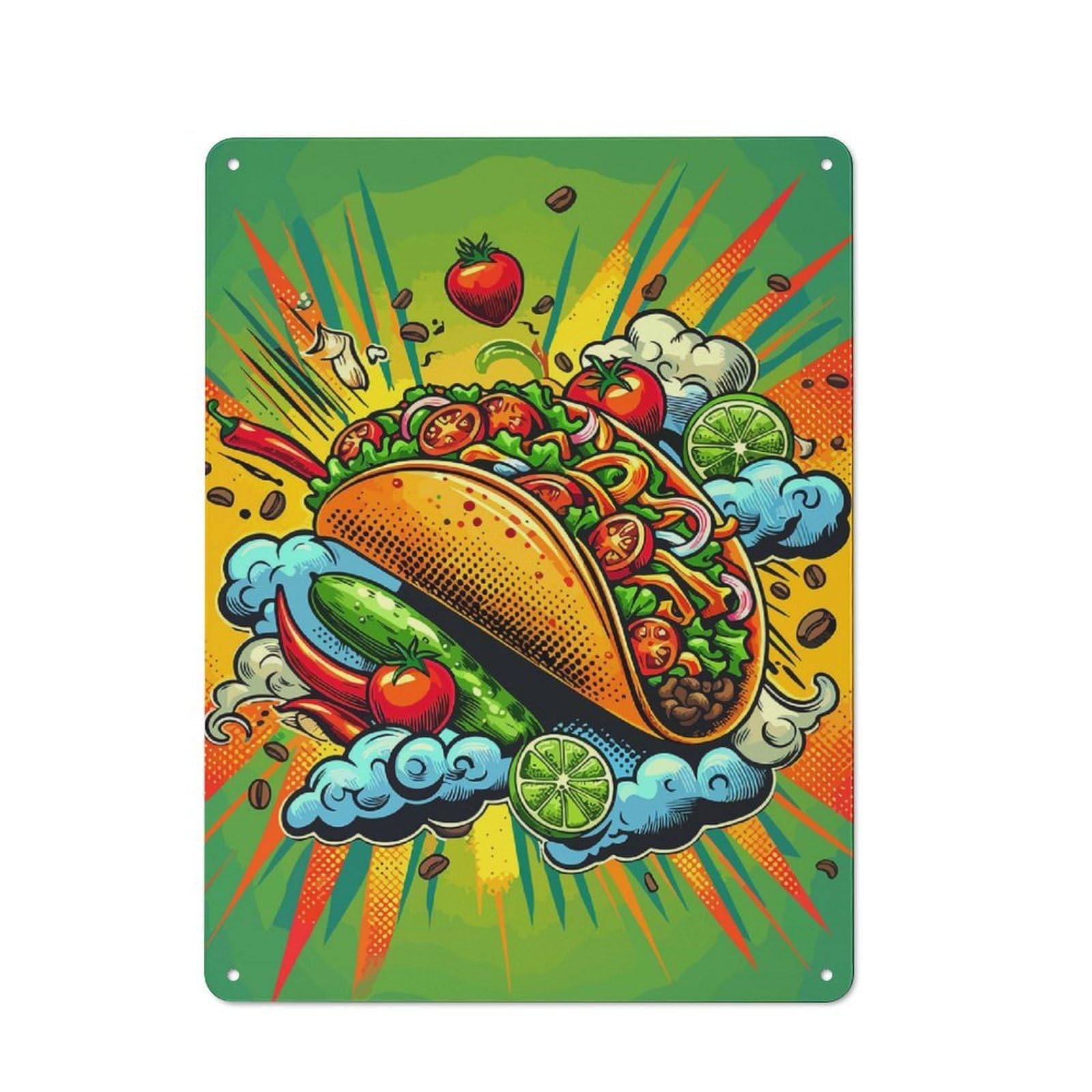 Junmoney Taco Mexican Food Tin Wall Plaque 40X30cm With For Workshop Wall, Suited To Makers And Diy Enthusiasts