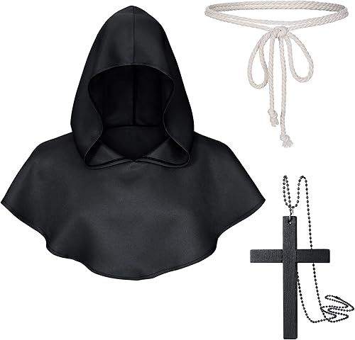 Miniatura 5 de TOKYO REVENGERS Conjunto de collar y cinturón medieval renacentista, monje, fraile, sacerdote, capa con capucha y cinturón para cosplay