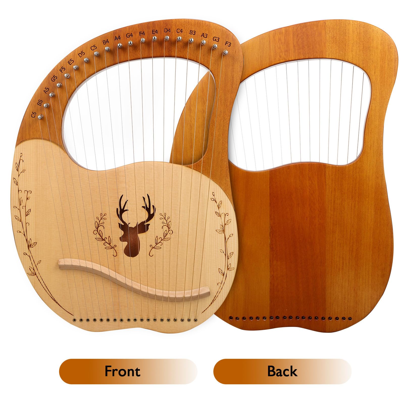 GALPADA Lira a 19 Corde in Legno con Chiave di Accordatura, Suono Chiaro e Fluido, Bordi Arrotondati, Set Completo con Borsa per Principianti, Strumento Musicale Portatile