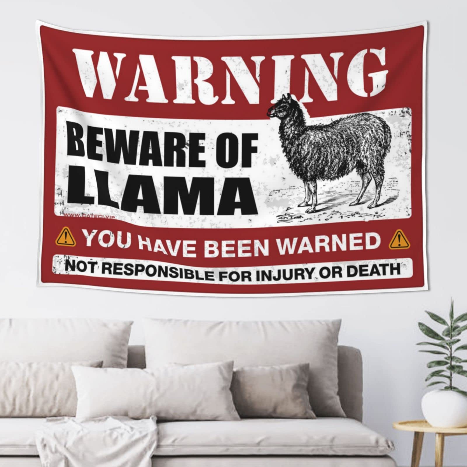 PRAVOXI Sports Bar Decor Beware Of Llama Tapestry Tapestry With Words Tapestry For Men(100X150CM)