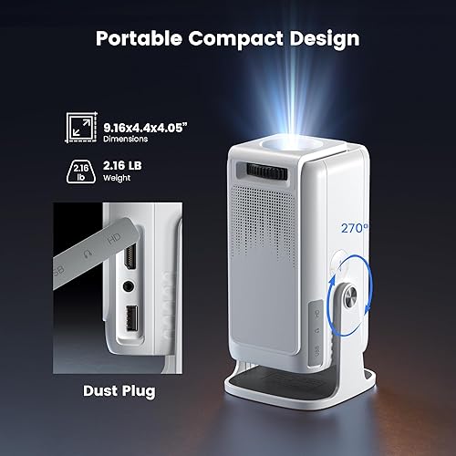 Miniatura 5 de [Aplicaciones integradas] Mini proyector con WiFi y Bluetooth, proyector inteligente nativo 1080P compatible con 4K, Keystone automático, Android