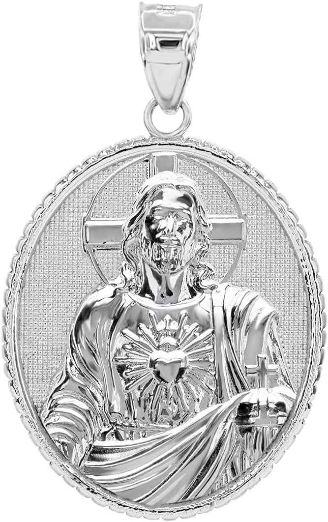 Religious Jewelry 925 Sterling Silver Sacred Heart Of Jesus Christ Oval Medal Pendant Necklace - Choice of Pendant Only or Chain Length