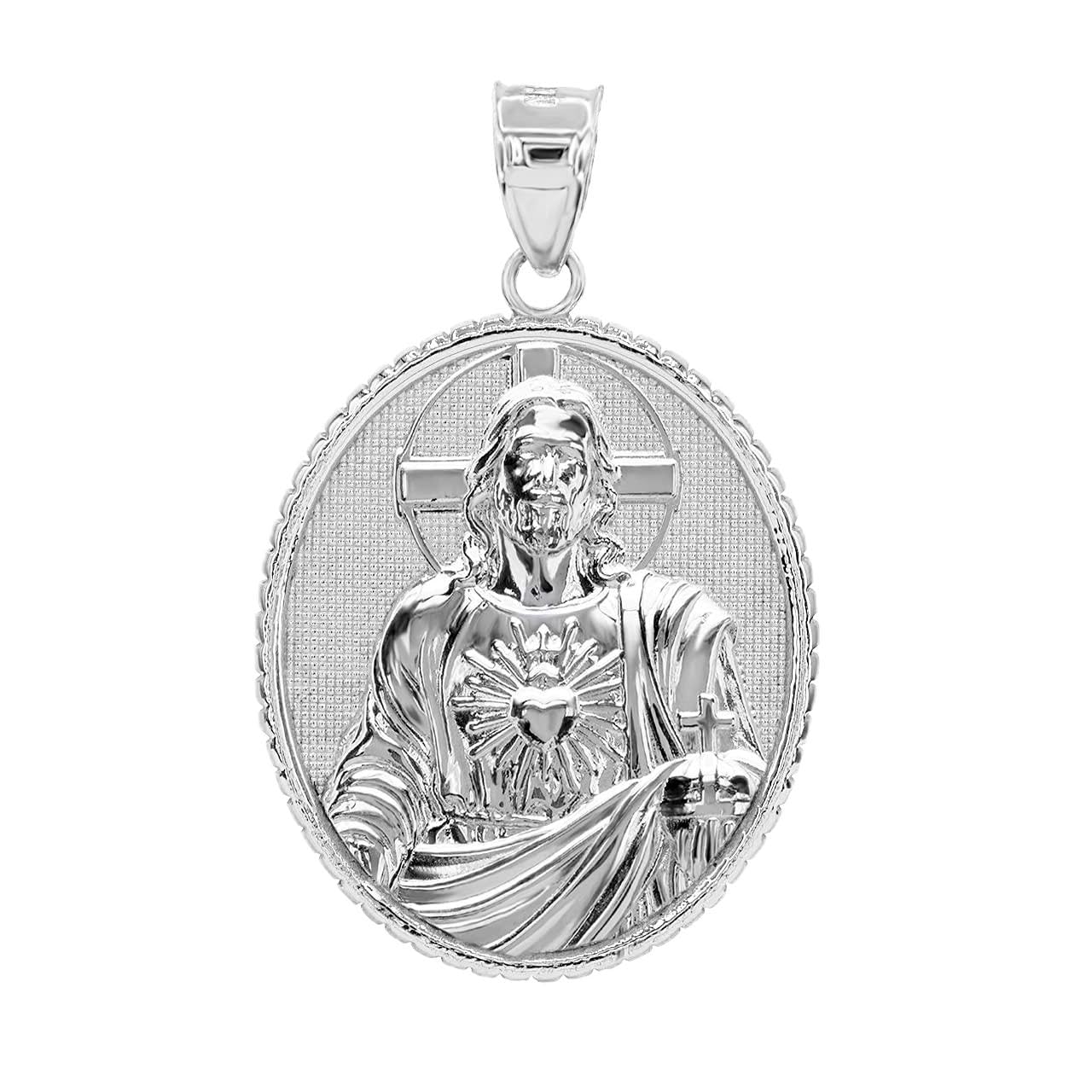 Religious Jewelry 925 Sterling Silver Sacred Heart Of Jesus Christ Oval Medal Pendant Necklace - Choice of Pendant Only or Chain Length