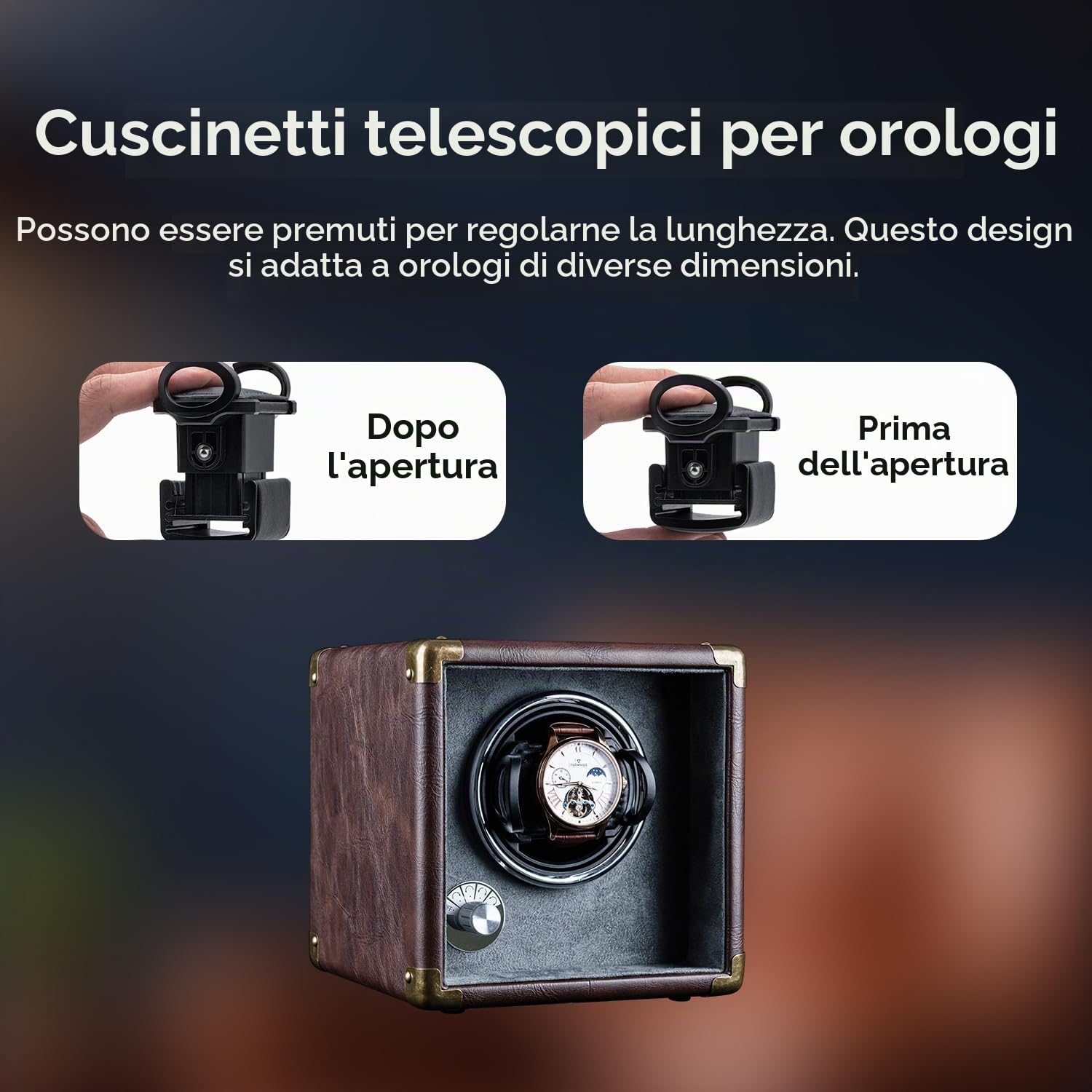 Mcbazel Scatola di Carica Orologi Automatici, Caricatore Automatico per Singolo Orologio Pelle PU, Rotazione Bidirezionale Silenziosa, 5 Modalità con Luce LED,Accessori per Scatola Porta Orologi