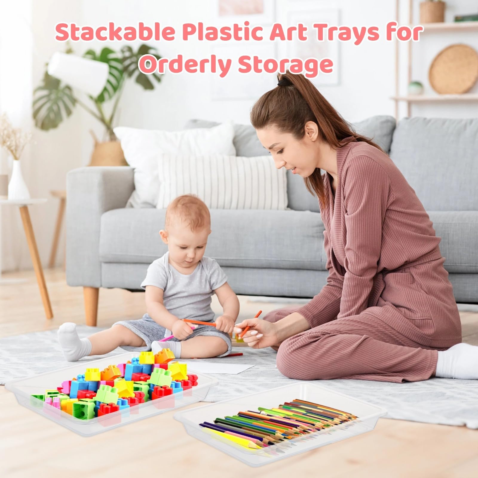 24-częściowe plastikowe tace do przechowywania sztuki, organizery do projektów DIY, sortowania koralików i przyborów szkolnych, 28 x 20 x 3 cm