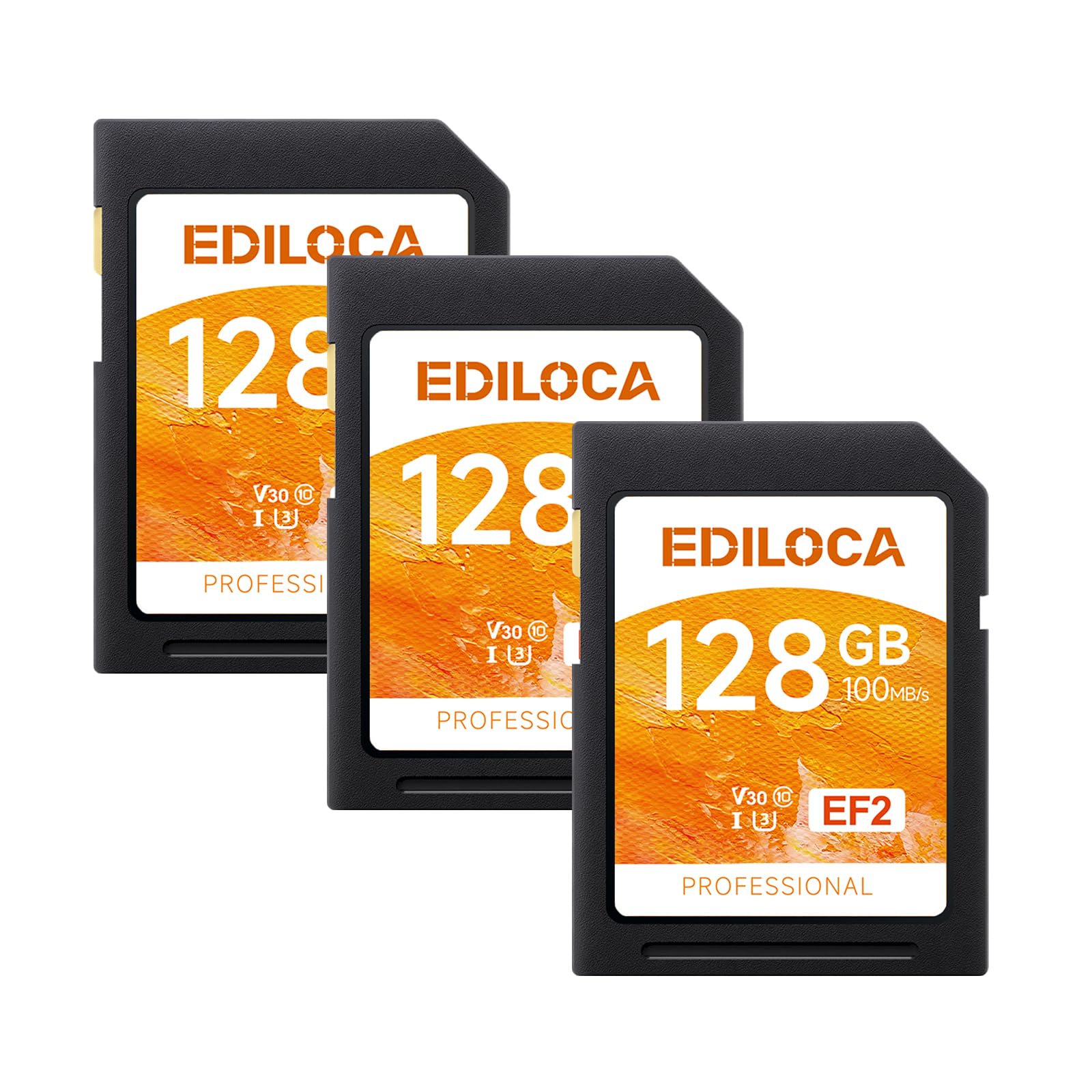 UHS-I 128GB SD Card 3 Pack UHS-I Memory Card Fast Storage, Read/Write Speed 90/20MB/s, C10, U1, V10, Full-HD &amp; 4K Video, SD Card 128GB, Must-Have for Professional Photographers EF2-3PCS