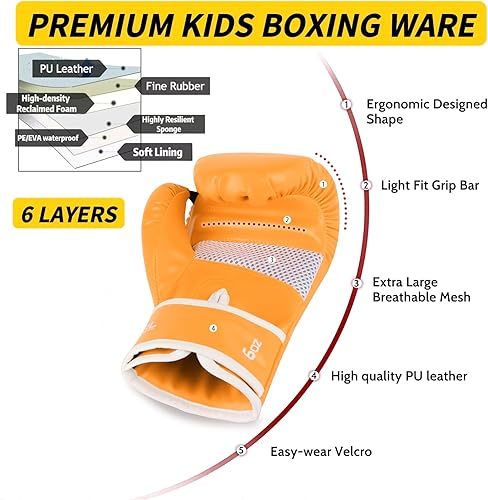 Miniatura 4 de Guantes de boxeo mejorados para niños y niñas de 3 a 8 años, guantes de boxeo para entrenamiento de niños, guantes de boxeo para niños, para saco de