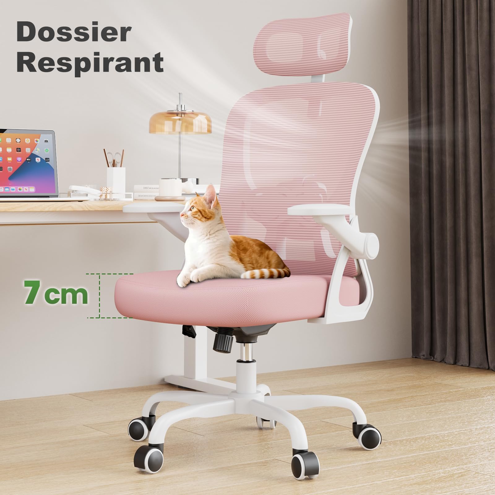 rattantree Chaise de Bureau,Fauteuil Bureau Soutien Lombaire Réglables,Rose
