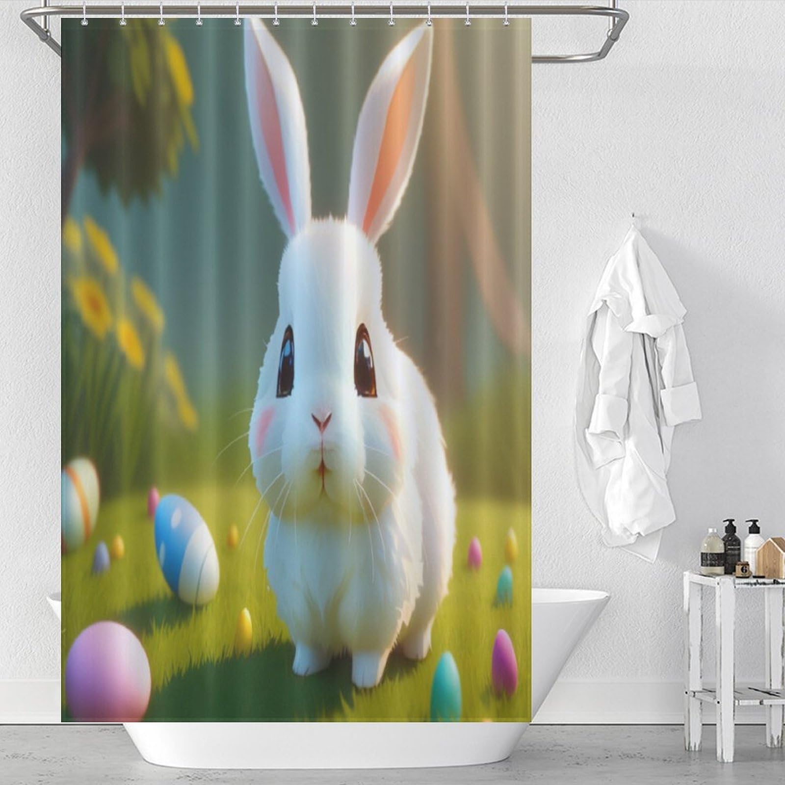 Rideau de douche lapin étanche pour stopper les inondations sur le sol de la salle de bains