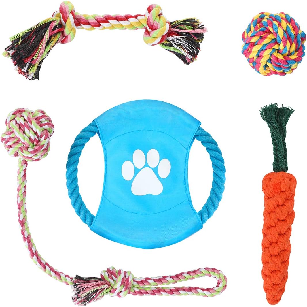 Dog Rope Toys for Aggressive Chewers Set 5 Pack Durable Puppy Toys Interactive Rope Teething Toys for Medium to Dogs